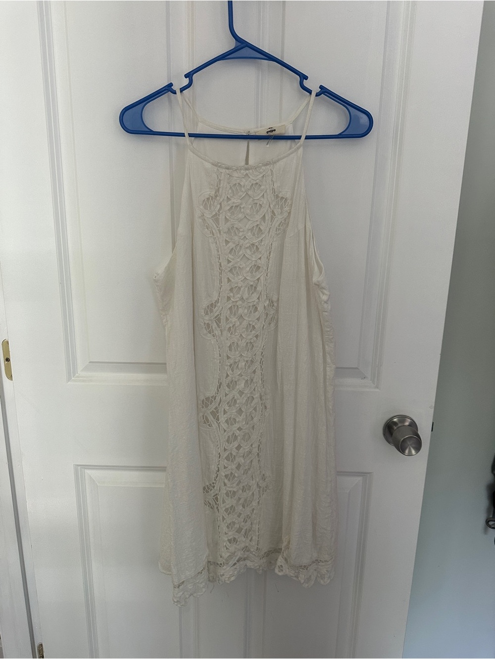 Entro White Crochet-Front Mini Dress